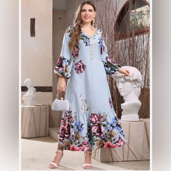 Shein - Floral Ruffle Hem Smock Maxi Dress - Picture 1 of 12